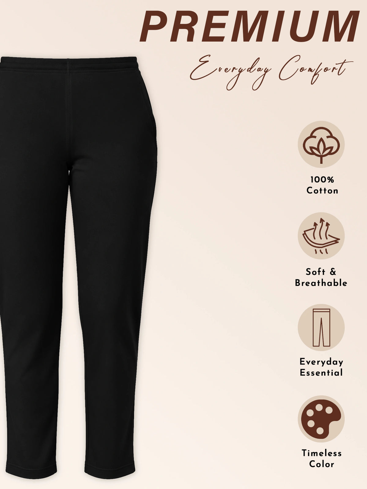 Women 100% Cotton Track Pant with Side Pockets and Solid Sports Jogger Styling for Workout, Gym and Active Wear