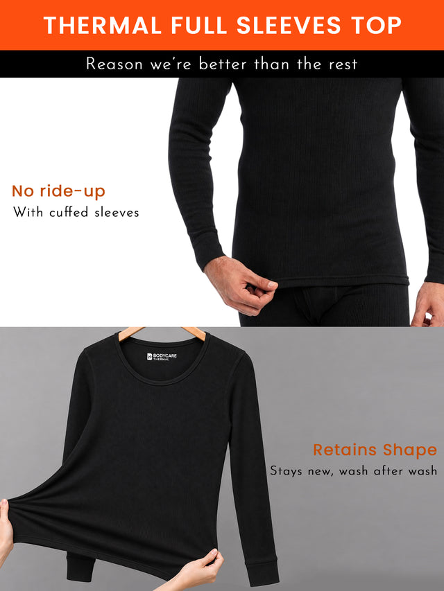 Men Round Neck Full Sleeves Thermal Top for Winter Base Layering, Cold-Weather Comfort and Everyday Innerwear - Pack of 1