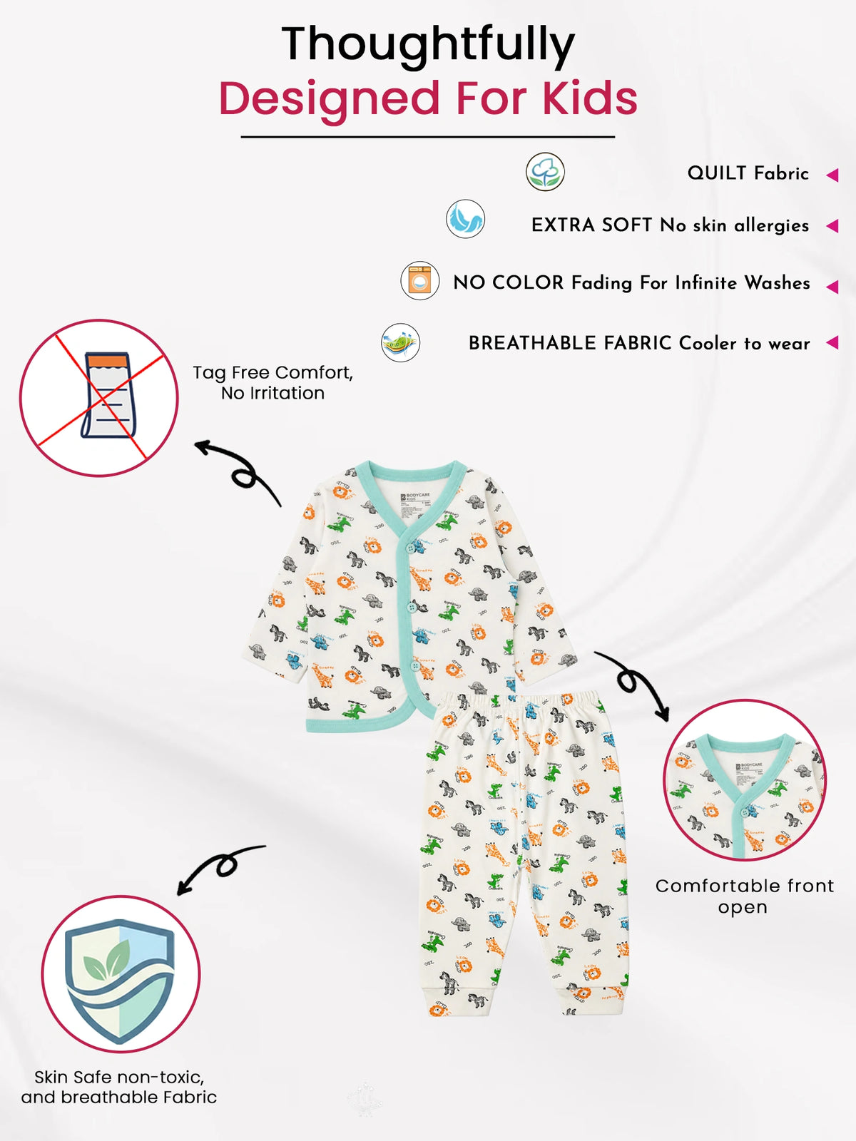 Unisex Baby Cotton Printed Top and Pyjama Set with Soft Comfort, Coordinated Nightwear Style and Everyday Ease