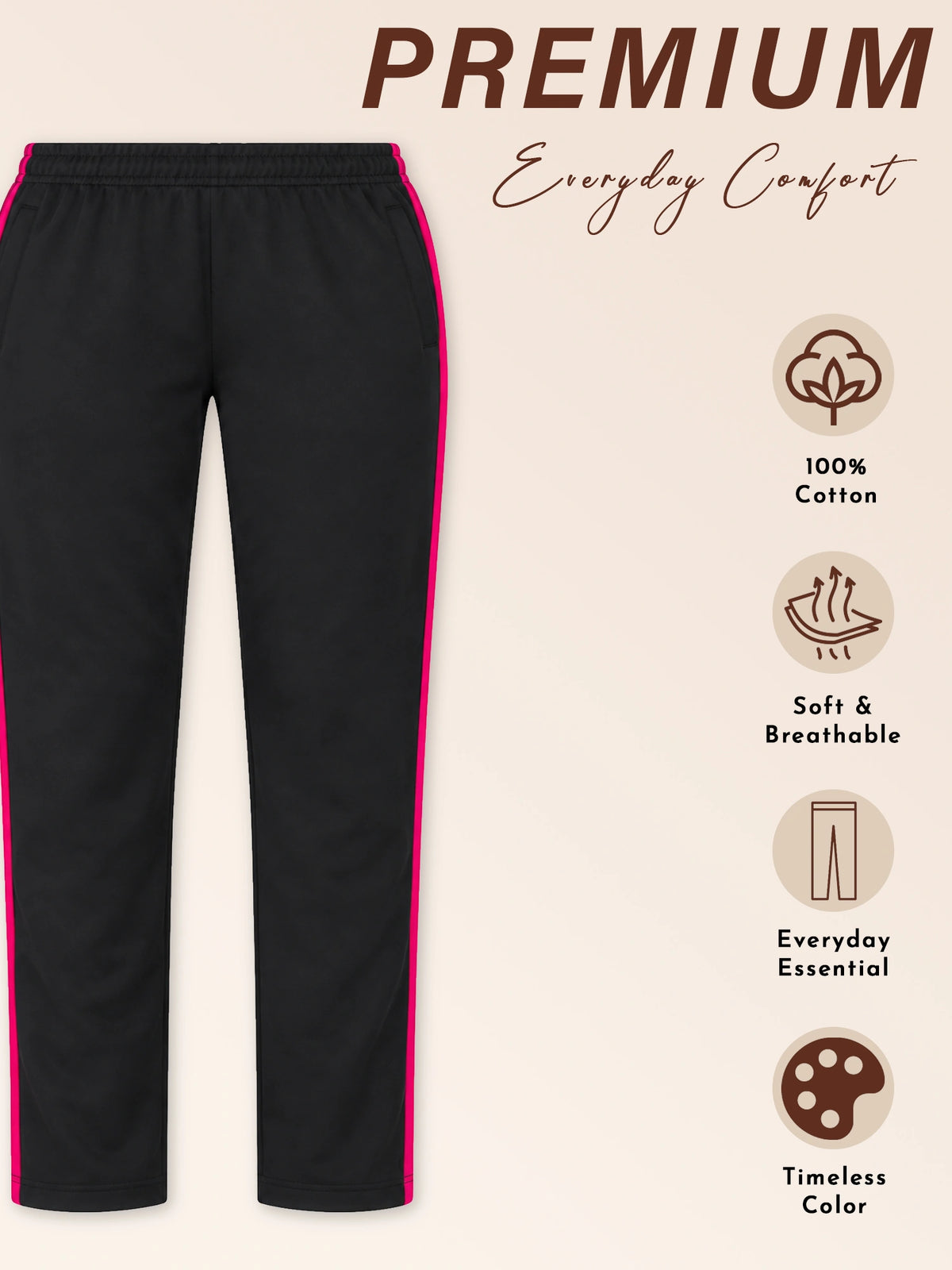 Women Cotton Track Pant with Side Pockets and Regular Fit Jogger Style for Active Casual Wear and Easy Movement
