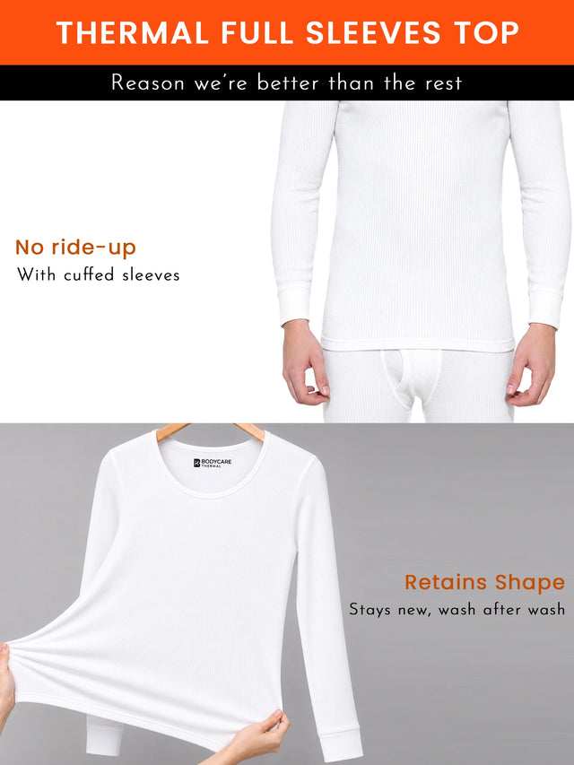 Men Thermal Top with Round Neck and Full Sleeves for Winter Wear, Warm Base Layer Comfort and Regular Use
