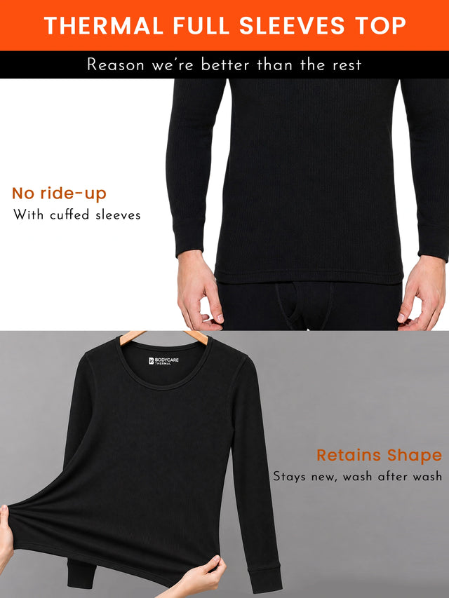 Men Thermal Top with Round Neck and Full Sleeves for Winter Wear, Warm Base Layer Comfort and Regular Use