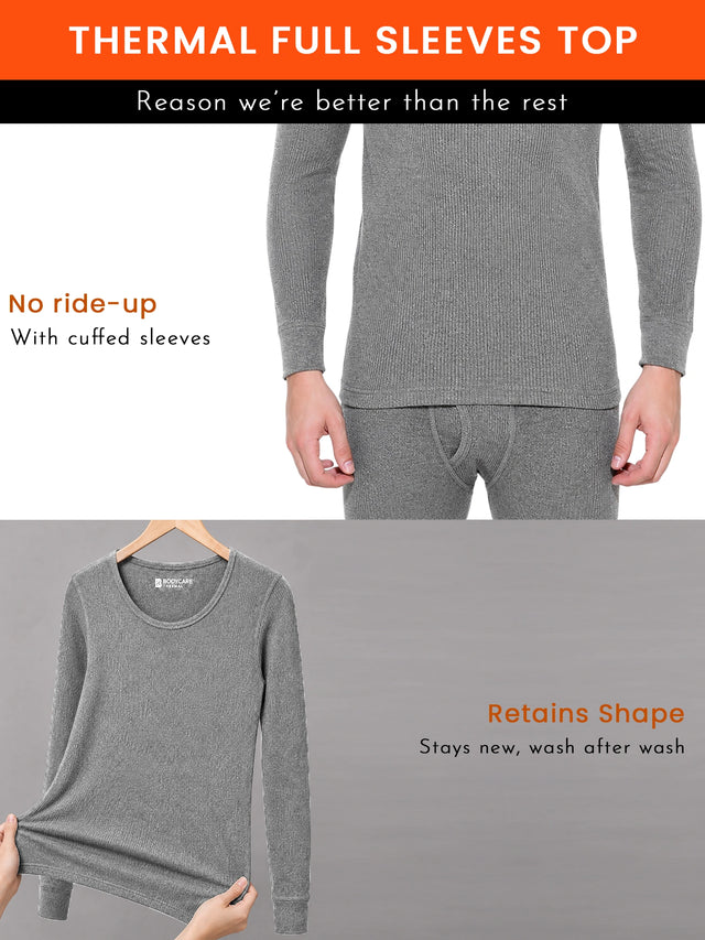 Men Thermal Top with Round Neck and Full Sleeves for Winter Wear, Warm Base Layer Comfort and Regular Use
