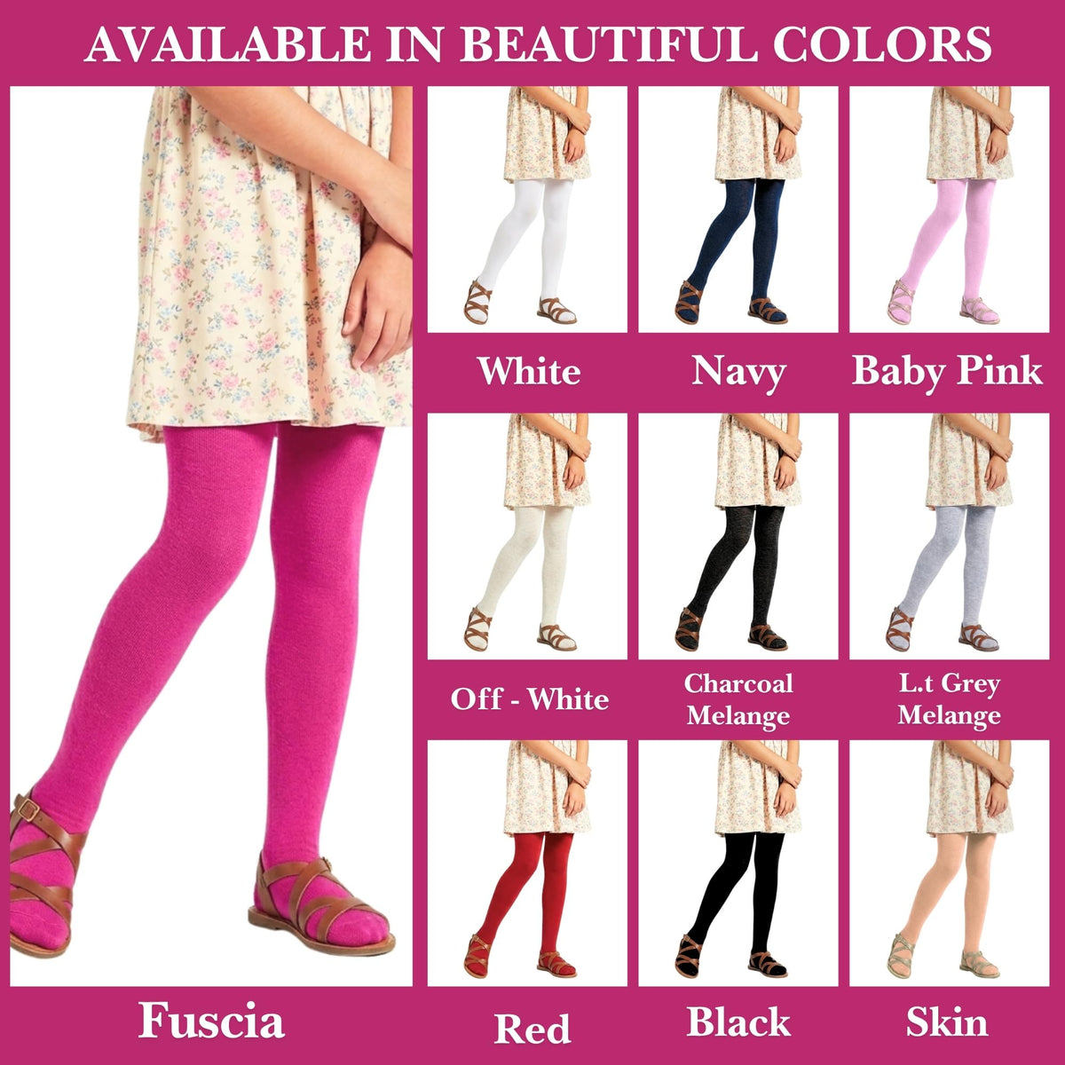 Girls' Non Terry Stretch Tights - Fuchsia - 6