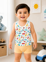 Baby Boys Innerwear Vest Round Neck Sleeveless for Everyday Innerwear Comfort, Easy Layering and Regular Use - Pack of 3