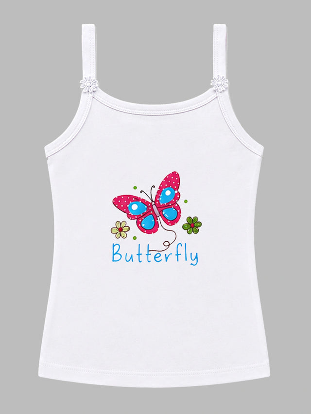 Girls 100% Cotton Printed Camisole Sleeveless Innerwear Vest for Everyday Comfort and Regular Use - Pack of 4