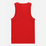 Red kids sleeveless innerwear vest with contrast stitching, back view
