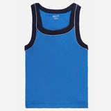 Kids blue cotton sleeveless vest with navy blue trim, innerwear for boys