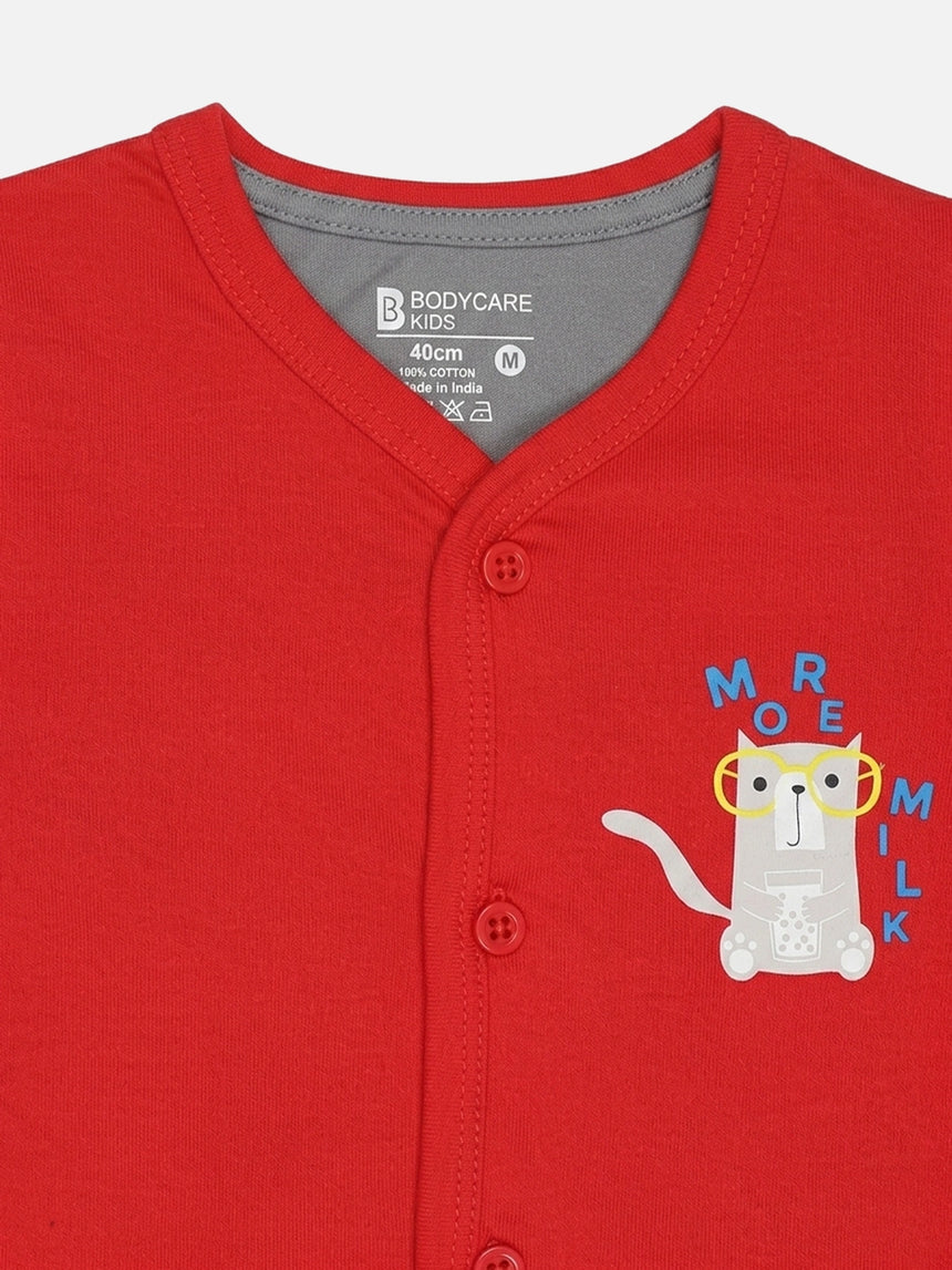 Baby 100% Cotton Front Open Half Sleeves Short Suit Solid