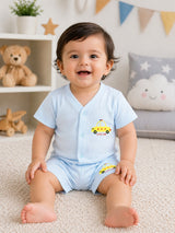 Baby Cotton Rich Front Open Half Sleeves Rib Short Suit for Everyday Comfort, Easy Dressing and Regular Wear