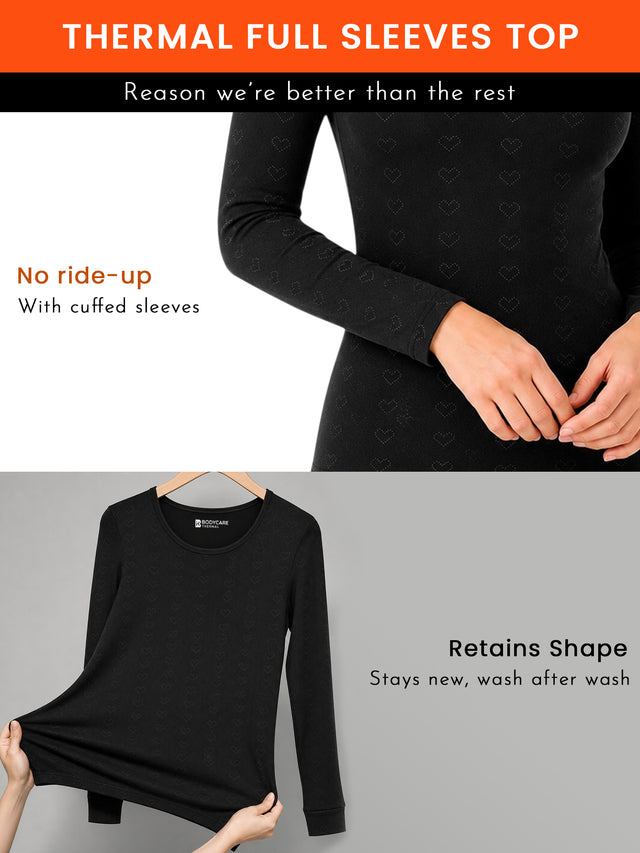 Women Round Neck Full Sleeves Thermal Top with Thin Fabric and High Warmth for Optimum Heat in Cold Weather