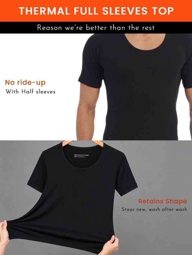 Men Round Neck Half Sleeves Thermal Top for Winter Base Layering, Cold-Weather Comfort and Everyday Warm Innerwear Essentials
