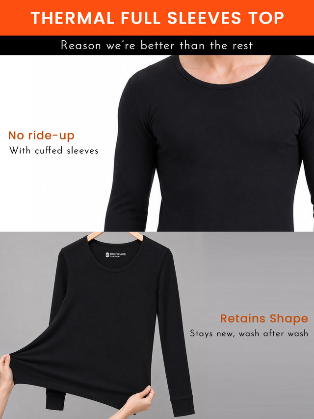Men Crew Neck Thermal Top with Full Sleeves for Winter Base Layering, Cold-Weather Comfort and Everyday Innerwear - Pack of 1