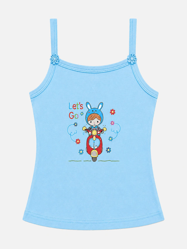 Girls Printed 100% Cotton Vest Camisole, Sleeveless Design and Everyday Innerwear Comfort - Pack of 4