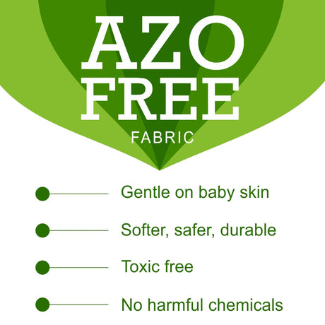 AZO free fabric label, highlights gentle baby skin, soft, safe, durable, non-toxic benefits