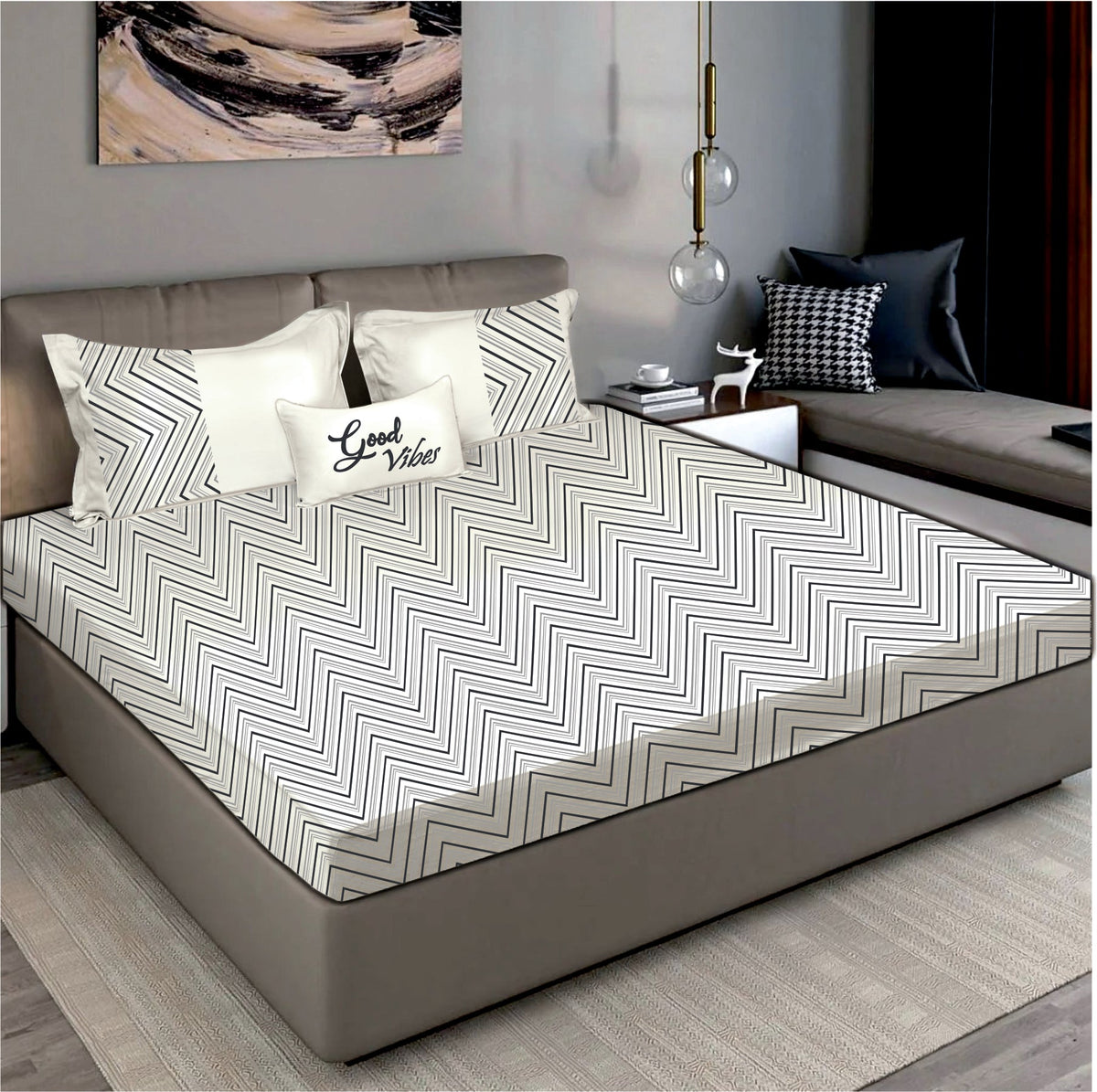 King Size Cotton Bedsheet Chevron Salmon Pink - Bodycare