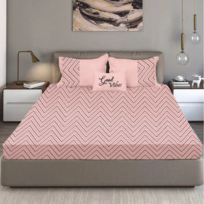 King Size Cotton Bedsheet Chevron Salmon Pink - Bodycare
