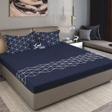 Bodycomfy 100% Cotton Hosiery King Size Fitted Bedsheet – Geometrical Panel Print