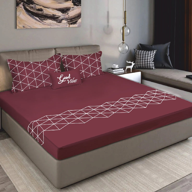 Bodycomfy 100% Cotton Hosiery King Size Fitted Bedsheet – Geometrical Panel Print