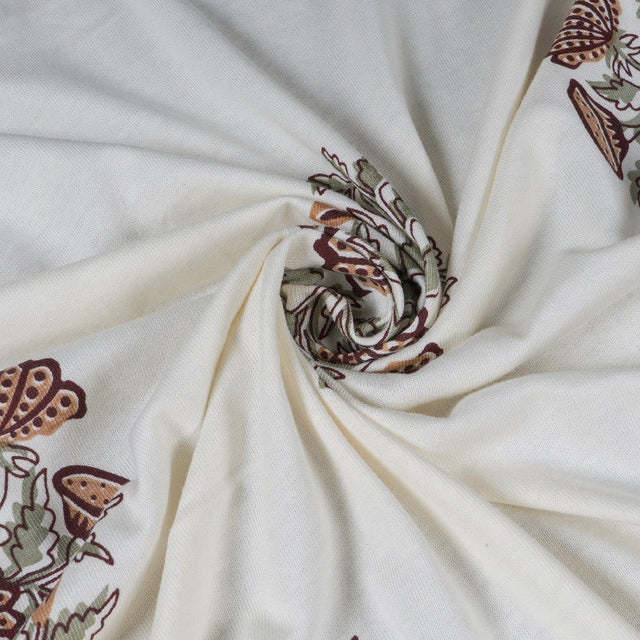 King Size Cotton Bedsheet Floral Handblock Ivory - Bodycare