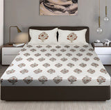 King Size Cotton Bedsheet Floral Handblock Ivory