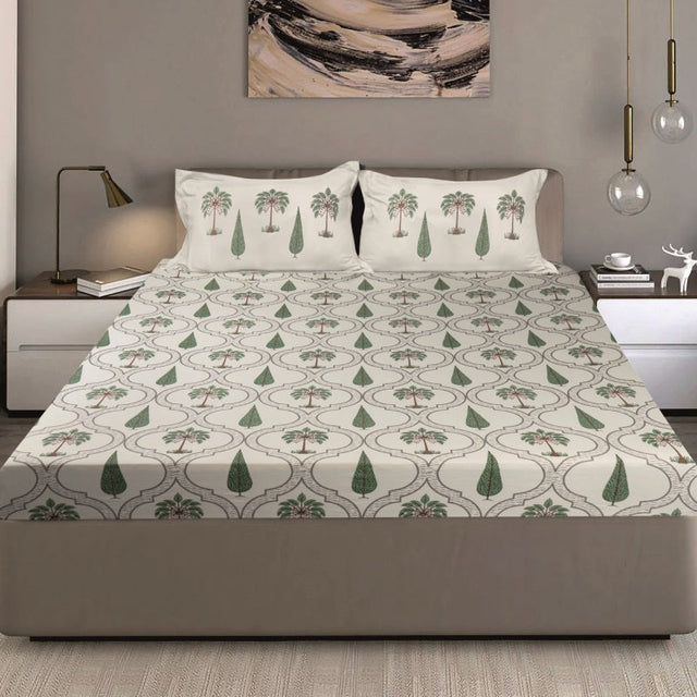 King Size Hosiery Fitted Bedsheet Botanical Print - Bodycare