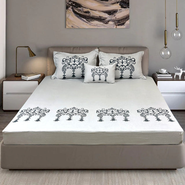 King Size Cotton Bedsheet Brown Ornamental Print - Bodycare
