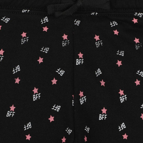 Black kids innerwear fabric with pink star and white BFF print pattern
