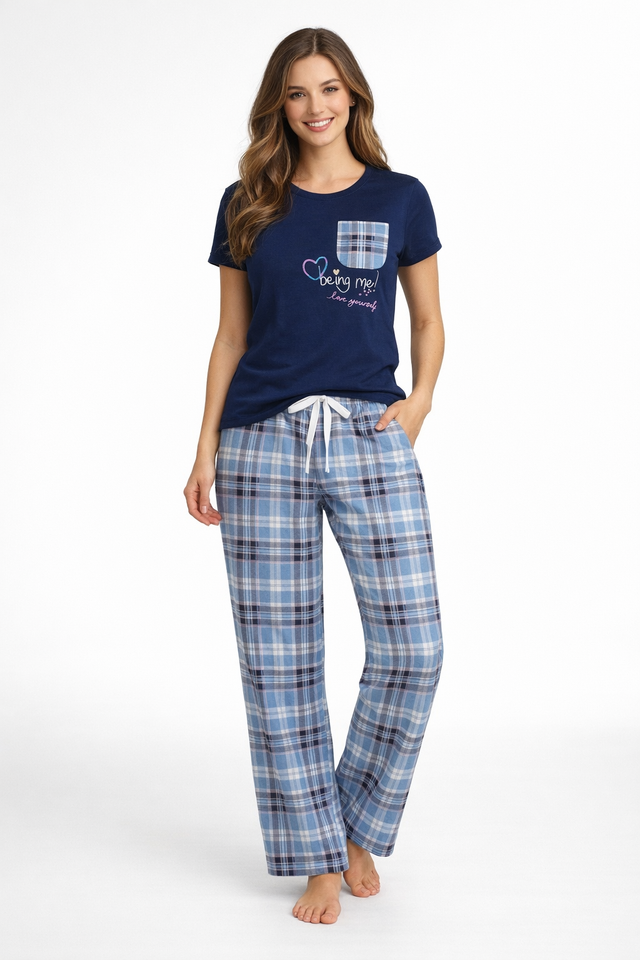 Women Cotton Spandex Night Suit Set with Printed Pyjama and Solid Top for Sleepwear and Lounge Comfort