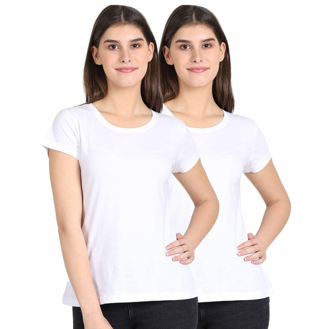 Women Cotton T-Shirt Round Neck Half Sleeves Pack of 2 - Bodycare