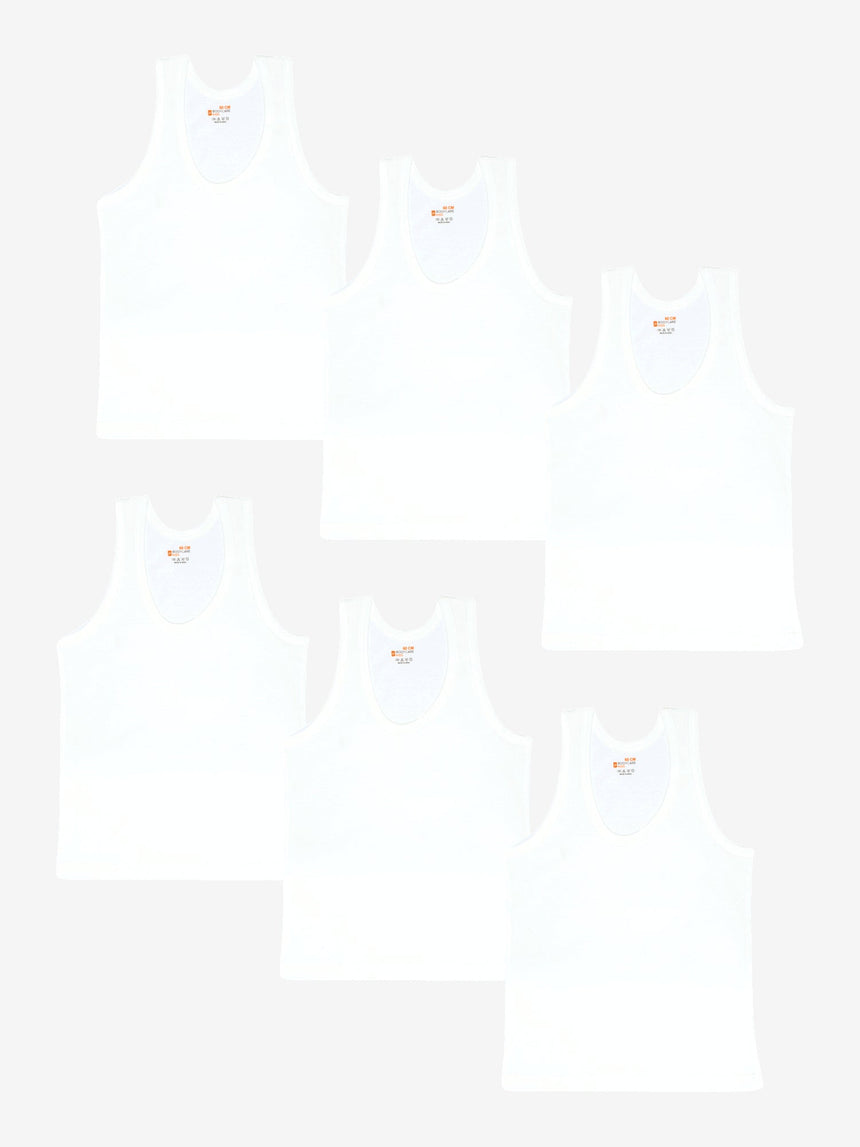 Boys 100% Cotton Vest Round Neck Sleeveless Pack of 6