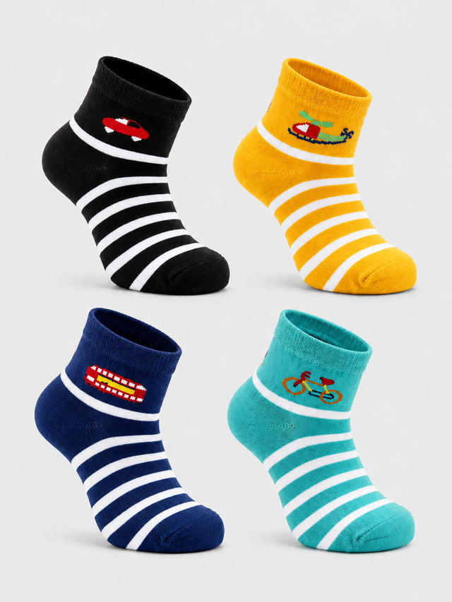 Boys Regular Wear Socks for Everyday Comfort, School Uniform Use and Practical Wardrobe Essentials - Pack of 4
