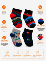 Boys Everyday Socks for School Wear, Casual Comfort, Uniform Use and Regular Wardrobe Essentials - Pack of 4