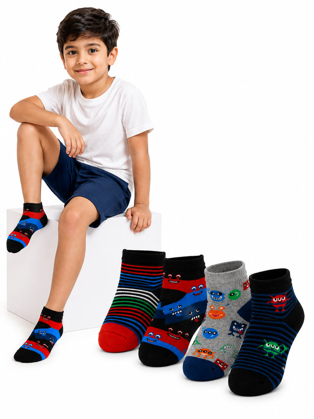 Boys Everyday Socks for School Wear, Casual Comfort, Uniform Use and Regular Wardrobe Essentials - Pack of 4