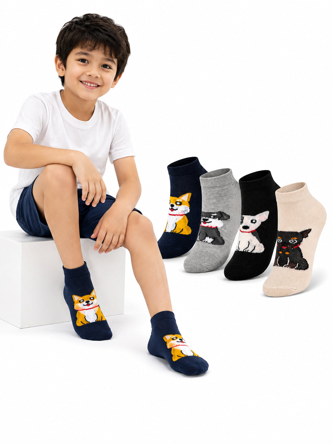 Boys Cotton Blend Ankle Length Socks with Soft Stretchable Fabric for Casual Wear and Everyday Comfort - Pack of 4