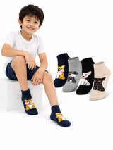 Boys Cotton Blend Ankle Length Socks with Soft Stretchable Fabric for Casual Wear and Everyday Comfort - Pack of 4