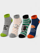 Boys Ankle Length Cotton Blend Socks with Soft Breathable Stretch for Everyday Wear and Casual Comfort - Pack of 4