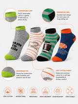 Boys Ankle Length Cotton Blend Socks with Soft Breathable Stretch for Everyday Wear and Casual Comfort - Pack of 4