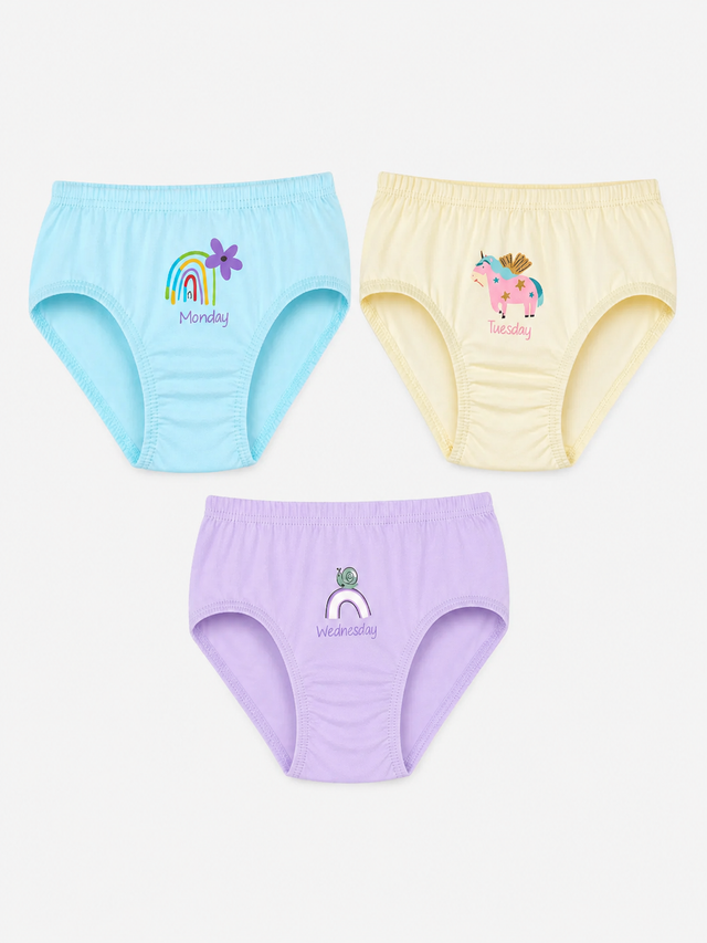 Girls 100% Cotton Panty with Inner Elastic for Everyday Innerwear Comfort and Regular Use - Pack of 3