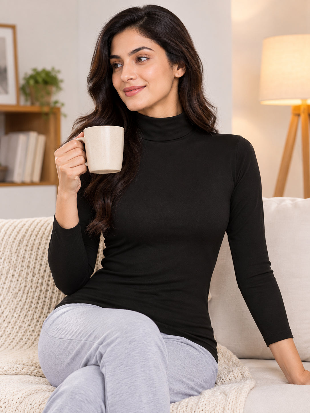 Women Miyabi Thermal Top with High Neck Full Sleeves, Regular Fit Warmth and Winter Innerwear Comfort