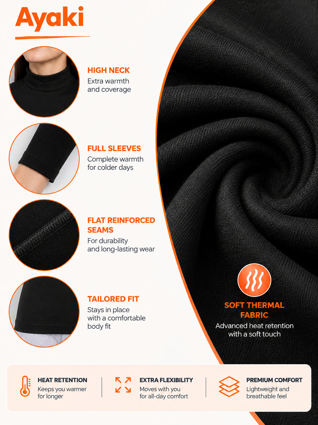 Women Miyabi Thermal Top with High Neck Full Sleeves, Regular Fit Warmth and Winter Innerwear Comfort