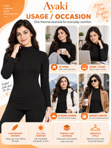 Women Miyabi Thermal Top with High Neck Full Sleeves, Regular Fit Warmth and Winter Innerwear Comfort