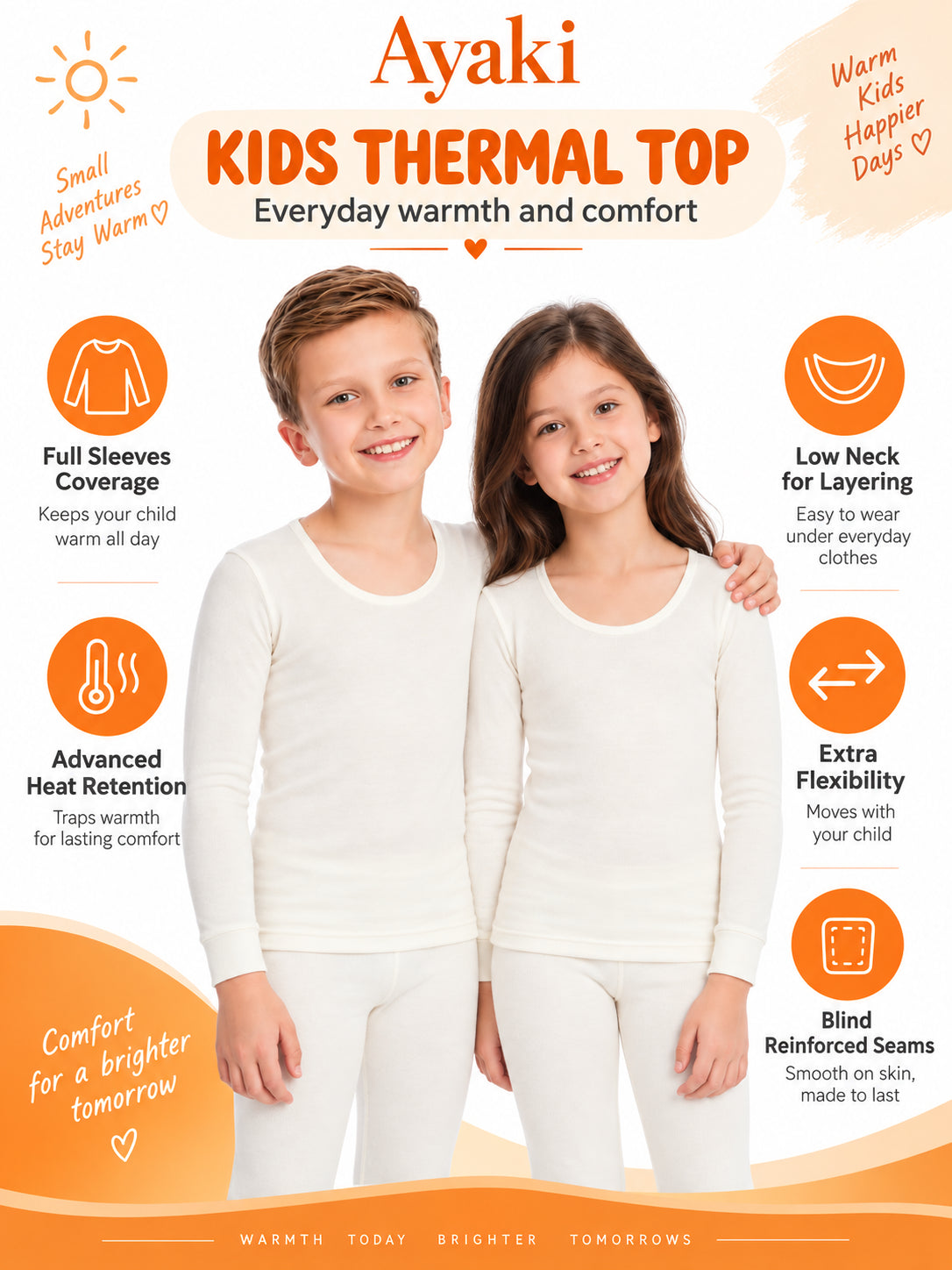 Unisex Kids Thermal Top Round Neck Full Sleeves for Winter Layering and Cold Weather Comfort - Pack of 1