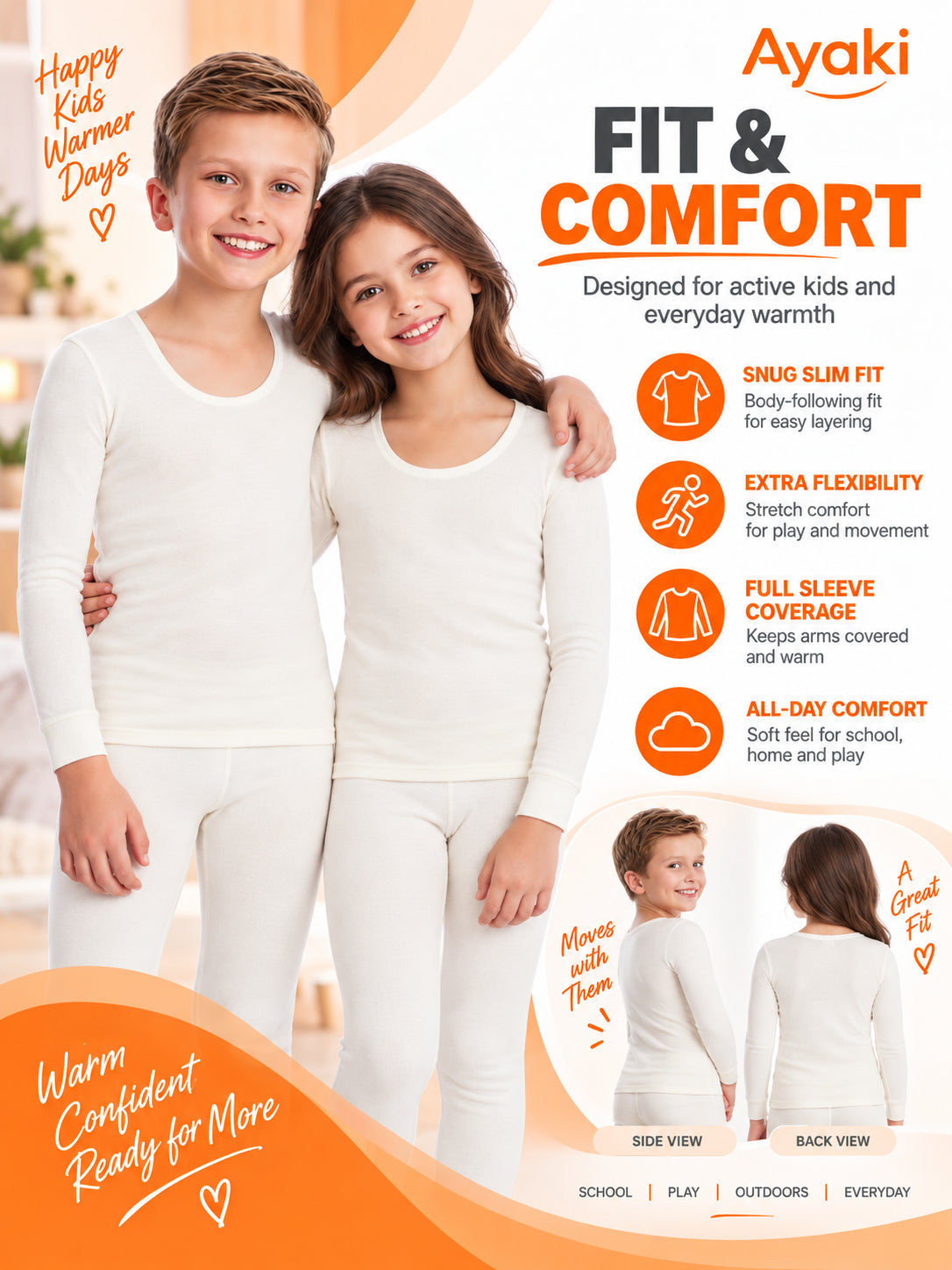 Unisex Kids Thermal Top Round Neck Full Sleeves for Winter Layering and Cold Weather Comfort - Pack of 1