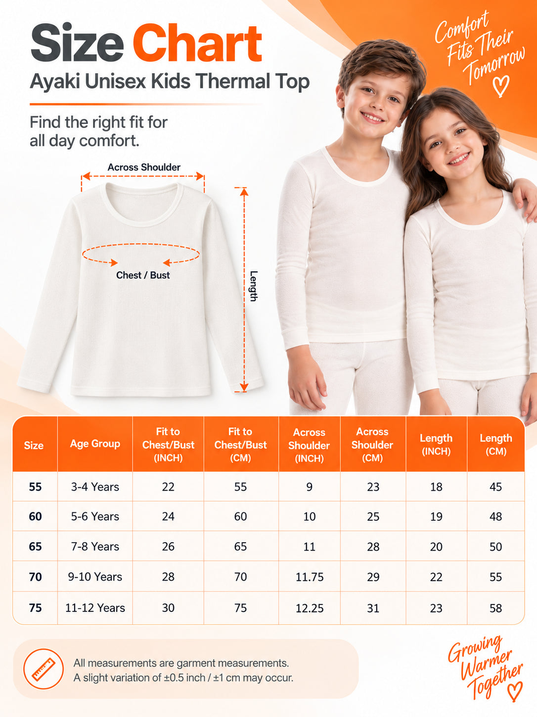 Unisex Kids Thermal Top Round Neck Full Sleeves for Winter Layering and Cold Weather Comfort - Pack of 1