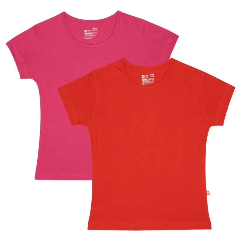 Bodycare Girls Cotton Round Neck Half Sleeves Tshirt Pack Of 2