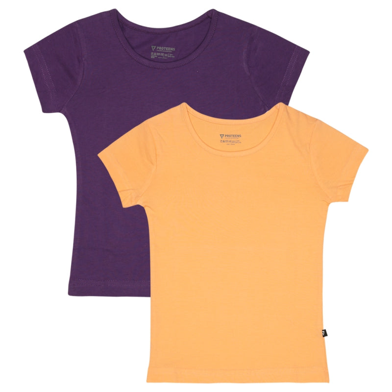 Bodycare Girls Cotton Round Neck Half Sleeves Tshirt Pack Of 2