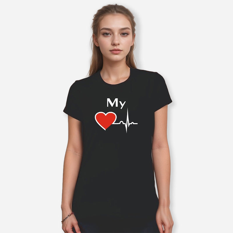 DYCA Women Tshirt Round Neck Half Sleeves - Black