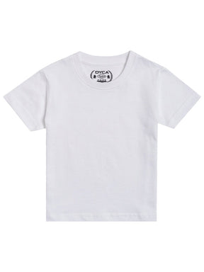 Plain white short-sleeve kids innerwear T-shirt on white background
