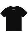 Plain black short sleeve kids innerwear t-shirt with crew neck on white background